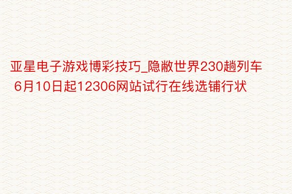 亚星电子游戏博彩技巧_隐敝世界230趟列车 6月10日起12306网站试行在线选铺行状